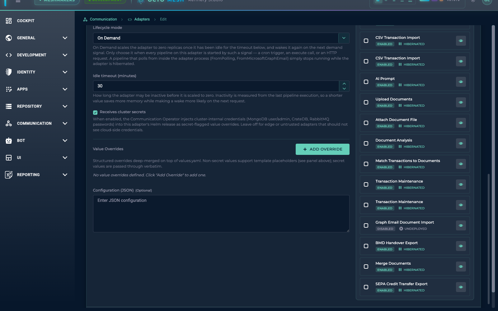 Lifecycle mode and idle timeout in the adapter Edit view Lifecycle mode and idle timeout in the adapter Edit view