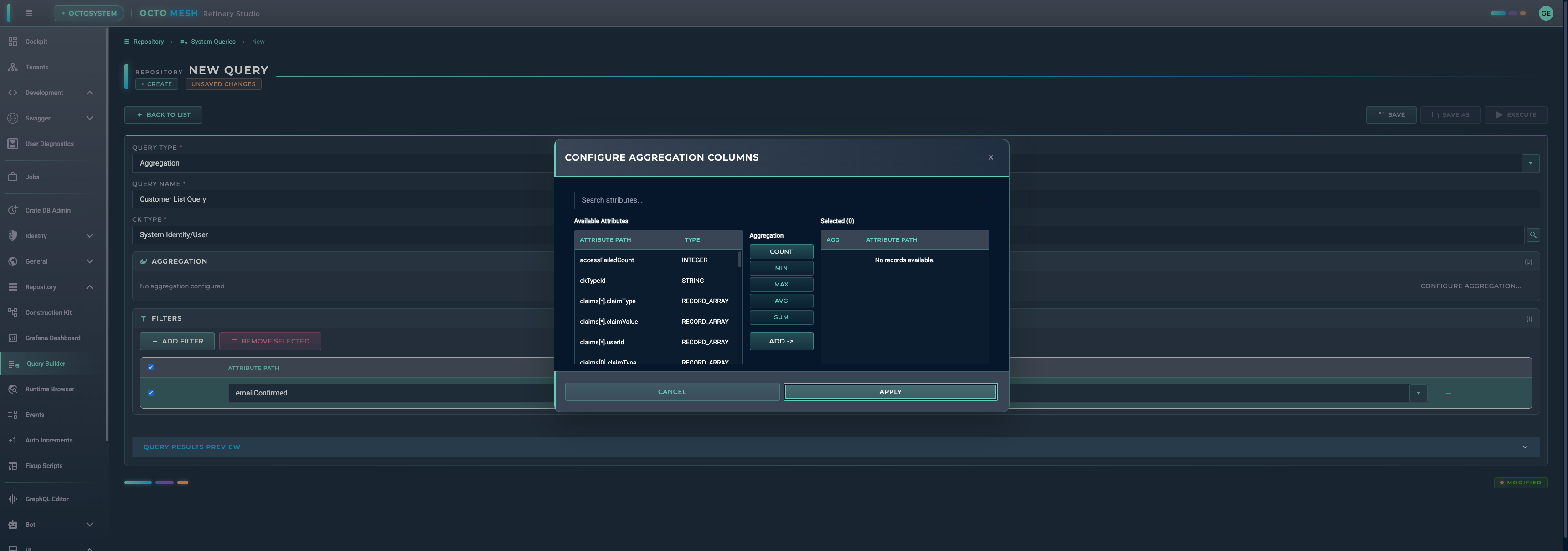 Aggregation Dialog